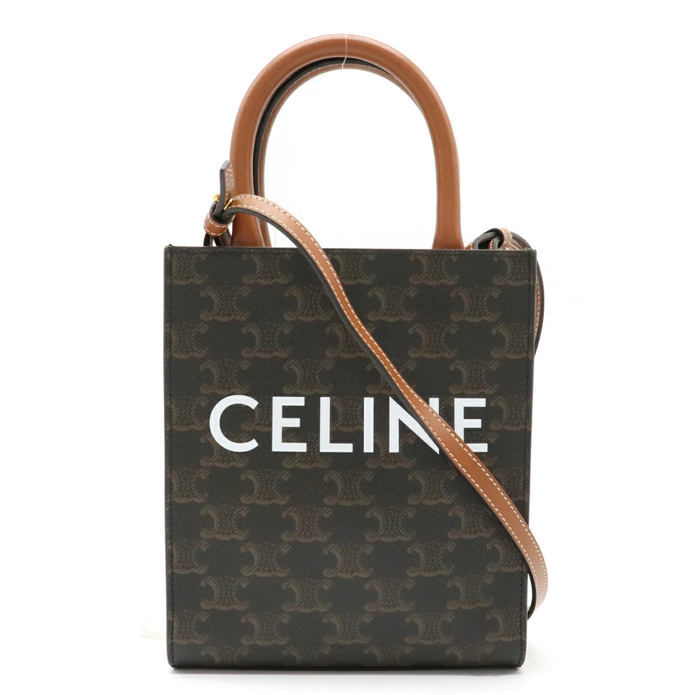 Celine Berty Calcabas 2way Shoulder Bag Triomphe Canvas Tan Dark Brown